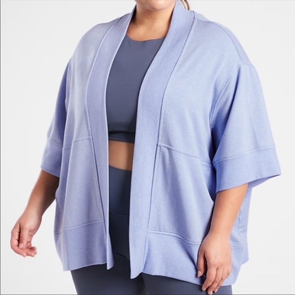 Athleta Lotus Wrap Kimono Open Front Sweatshirt Sweater Blue Heather Plus 3X/4X